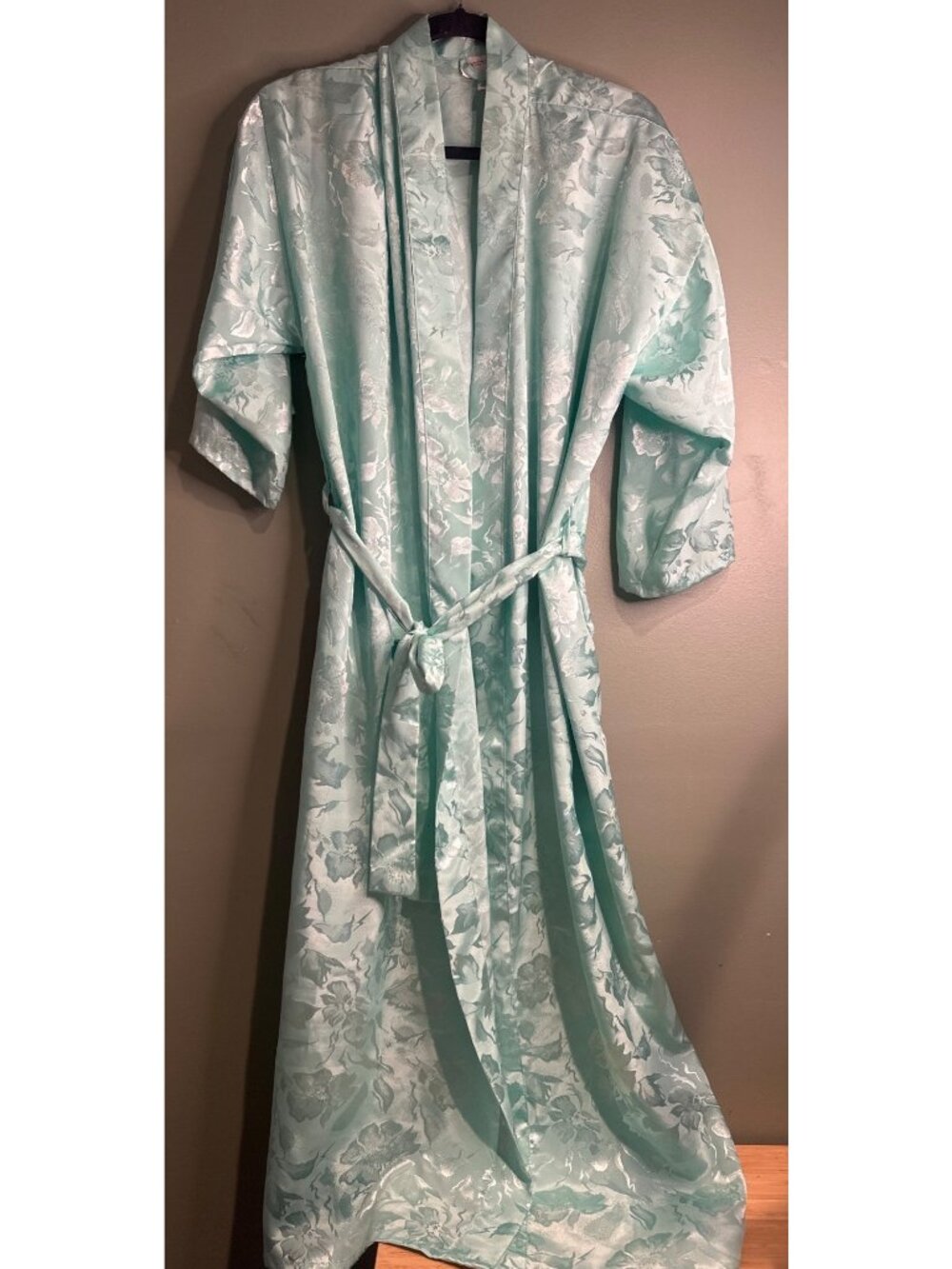 Apostrophe Womens M Mint Green Floral Jacquard Robe Long Belted Pockets Cottage - Picture 1 of 6